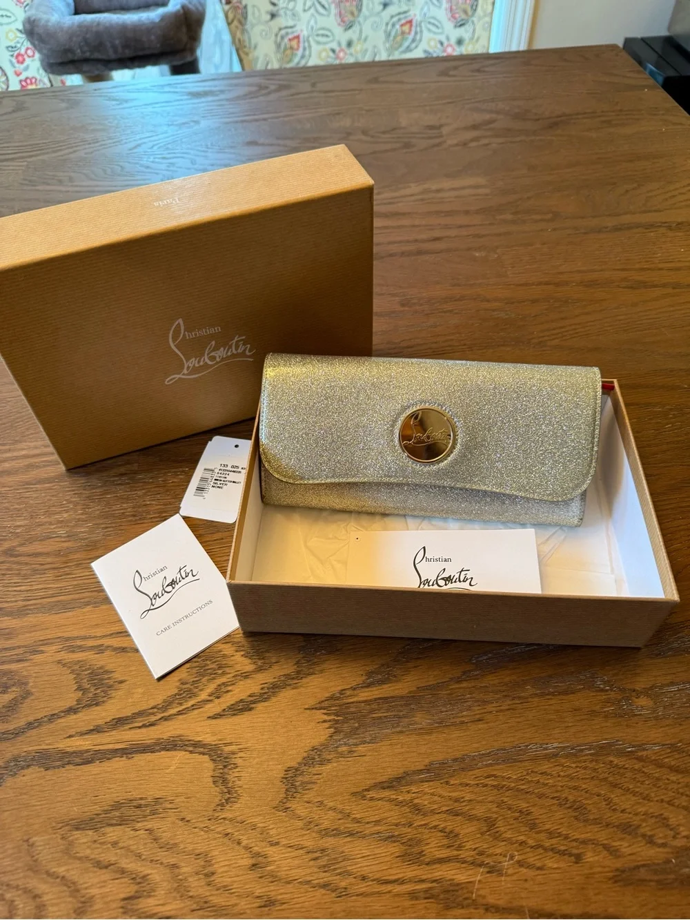 Christian Louboutin Gold Glitter Evening Clutch or wallet